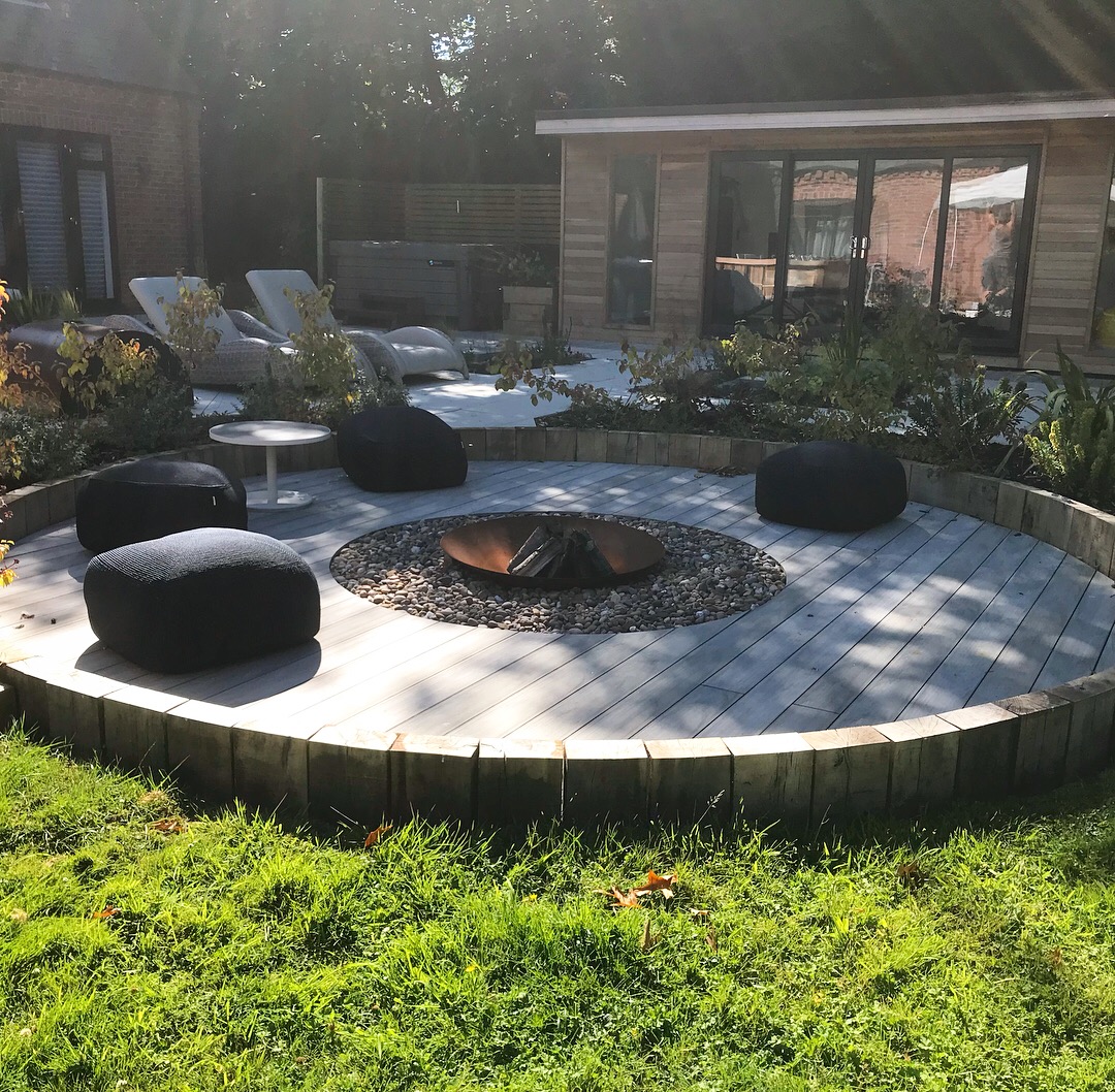 Corten steel firepit with seating